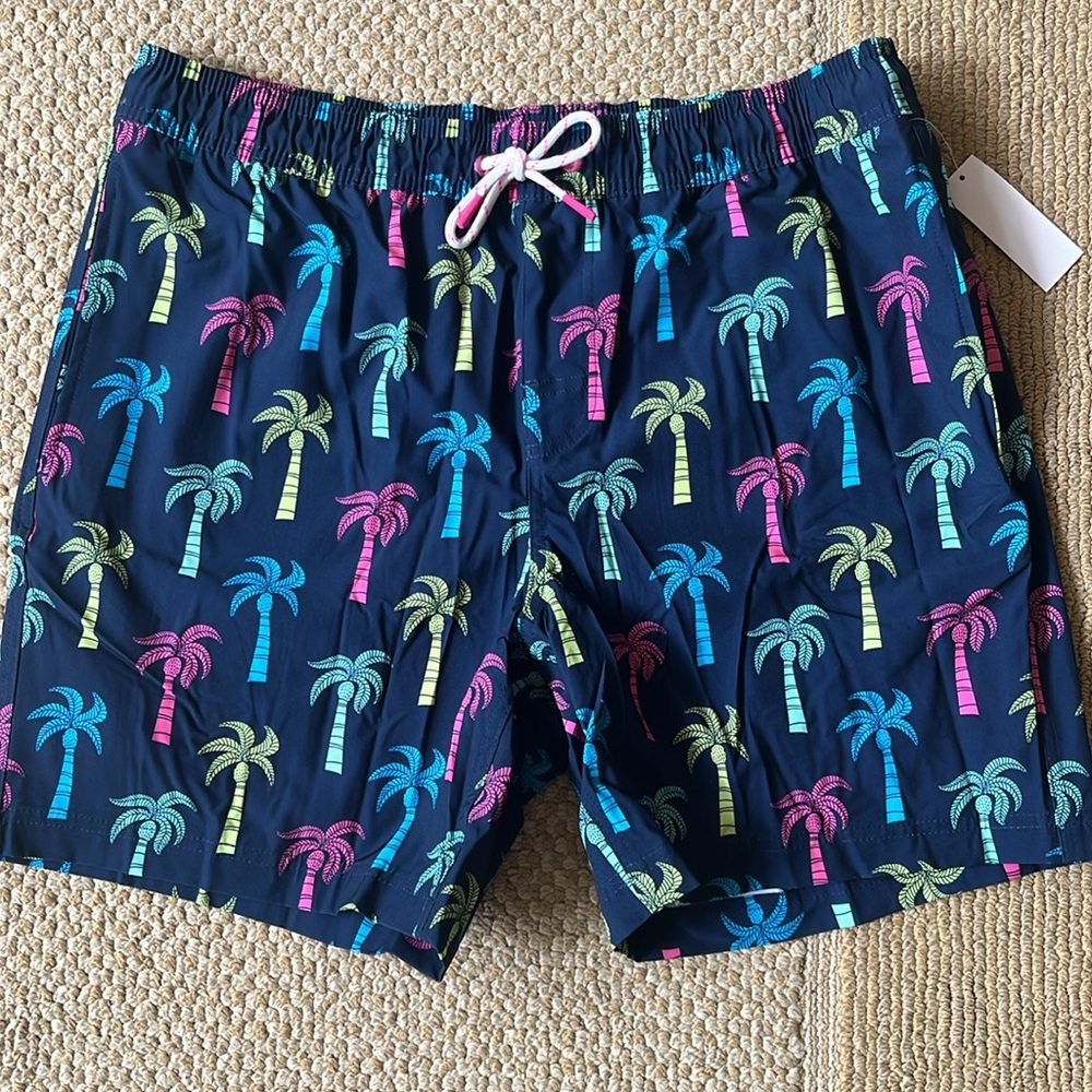 Swim Trunks Resort Navy Blue Tropical Print New